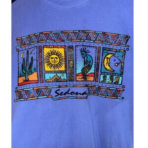 Vintage Y2K Sedona Arizona Single Stitch T Shirt Large Sun Moon Kokopelli ~Flaw